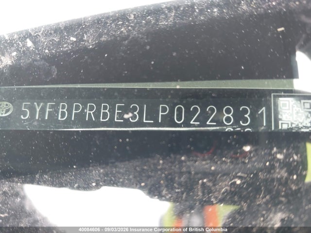 40084606 :رقم المزاد ، 5YFBPRBE3LP022831 vin ، 2020 Toyota Corolla Le مزاد بيع