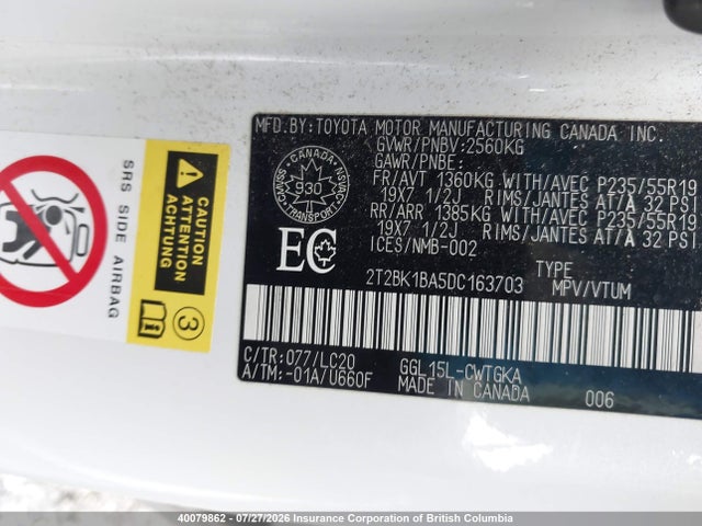 40079862 :رقم المزاد ، 2T2BK1BA5DC163703 vin ، 2013 Lexus Rx 350/base/f Sport مزاد بيع