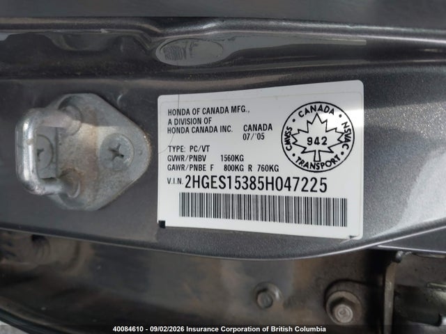 Продажа на аукционе авто 2005 Honda Civic, vin: 2HGES15385H047225, номер лота: 40084610