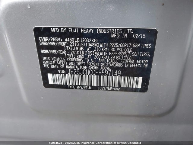 Subaru Forester 2.5i Limited 2015 JF2SJCHC0FH597149 Image 9
