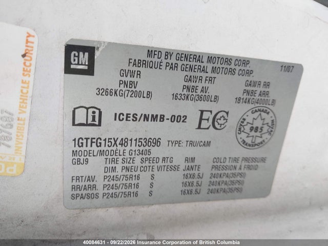 Продаж на аукціоні авто 2008 Gmc Savana G1500, vin: 1GTFG15X481153696, номер лоту: 40084631