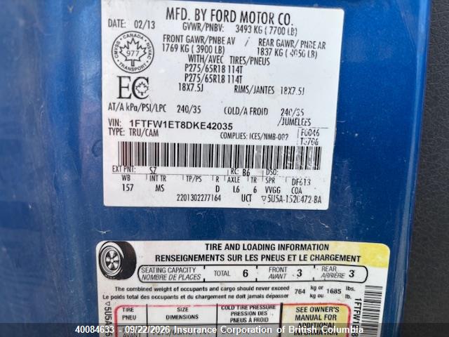 Aukcja sprzedaży 2013 Ford F150, vin: 1FTFW1ET8DKE42035, numer aukcji: 40084633