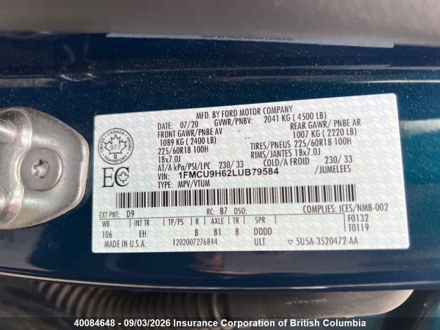 Ford ESCAPE SEL 2020 1FMCU9H62LUB79584 Image 25