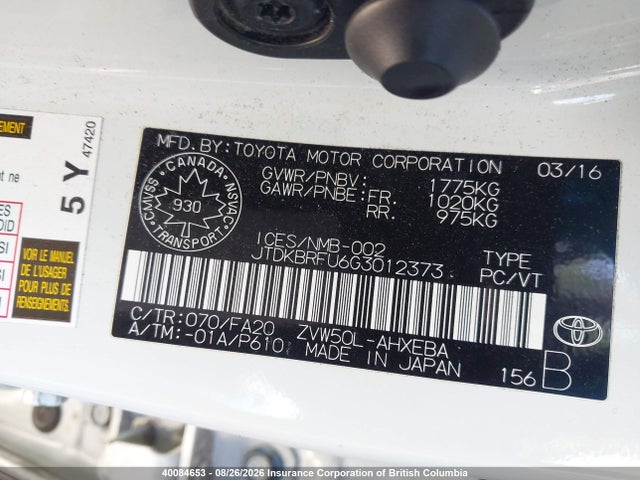Toyota Prius 2016 JTDKBRFU6G3012373 Image 9