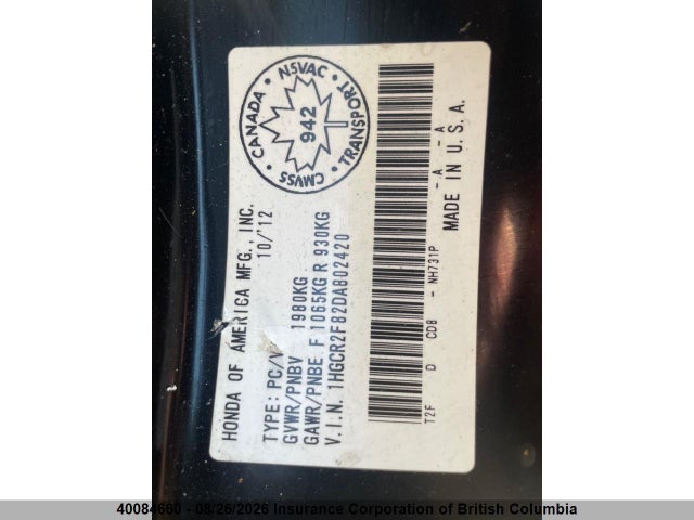 Продаж на аукціоні авто 2013 Honda Accord Exl, vin: 1HGCR2F82DA802420, номер лоту: 40084660