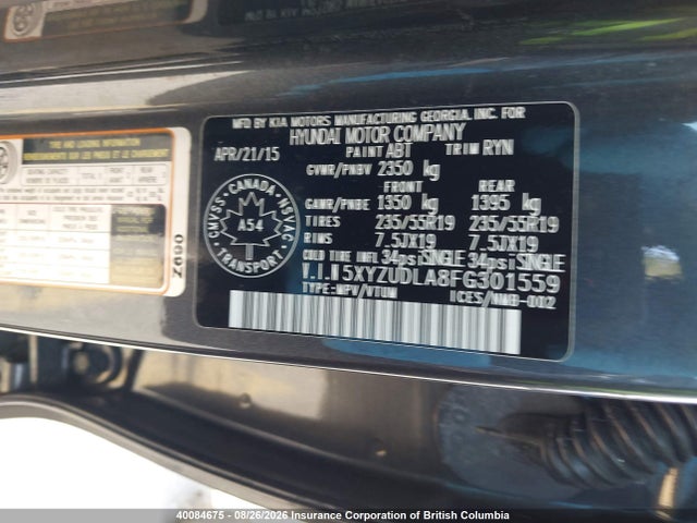 5XYZUDLA8FG301559 Hyundai SANTA FE SPORT