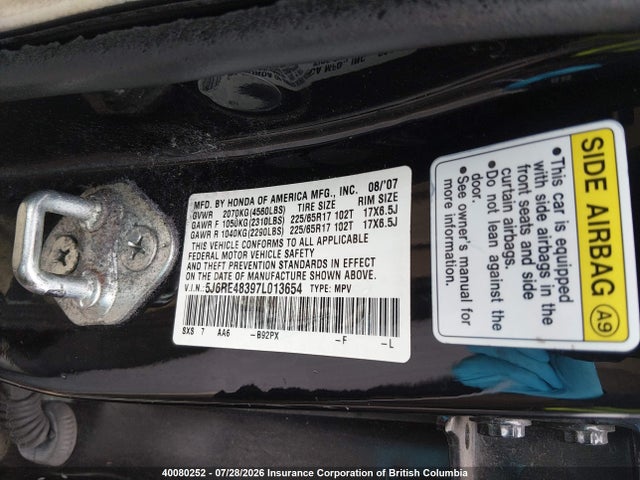Aukcja sprzedaży 2007 Honda Cr-v Lx, vin: 5J6RE48397L013654, numer aukcji: 40080252