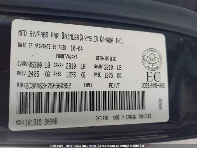 Aukcja sprzedaży 2005 Chrysler 300c, vin: 2C3AA63H75H560952, numer aukcji: 40084691