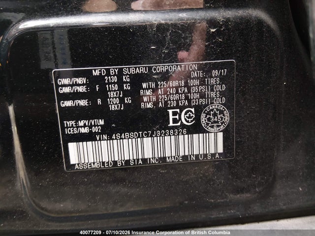 Subaru Outback Touring 2018 4S4BSDTC7J3238326 Image 9