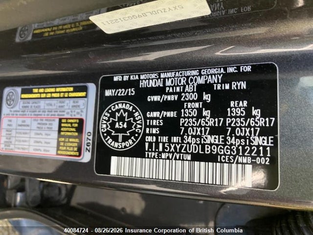 5XYZUDLB9GG312211 Hyundai SANTA FE SPORT