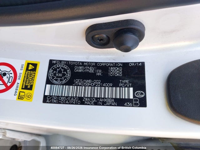 Lexus CT 200 2015 JTHKD5BH0F2214009 Image 9