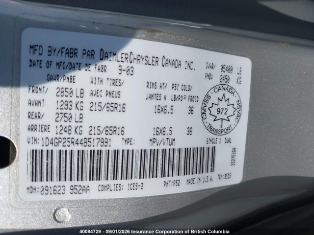 Aukcja sprzedaży 2004 Dodge Caravan Se, vin: 1D4GP25R44B517991, numer aukcji: 40084729
