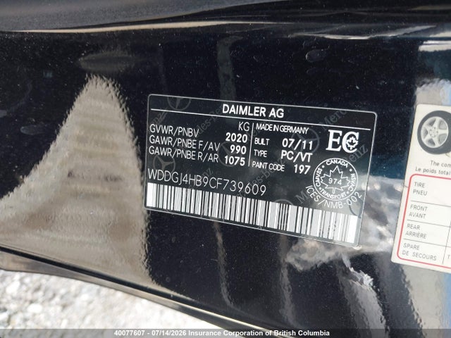 Aukcja sprzedaży 2012 Mercedes-benz C 250, vin: WDDGJ4HB9CF739609, numer aukcji: 40077607