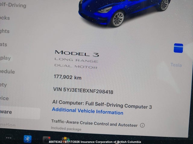 Tesla MODEL 3 2022 5YJ3E1EBXNF298418 Image 16