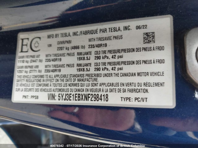 Tesla MODEL 3 2022 5YJ3E1EBXNF298418 Image 19