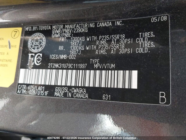 Продаж на аукціоні авто 2009 Lexus Rx 350, vin: 2T2HK31U79C111997, номер лоту: 40079295