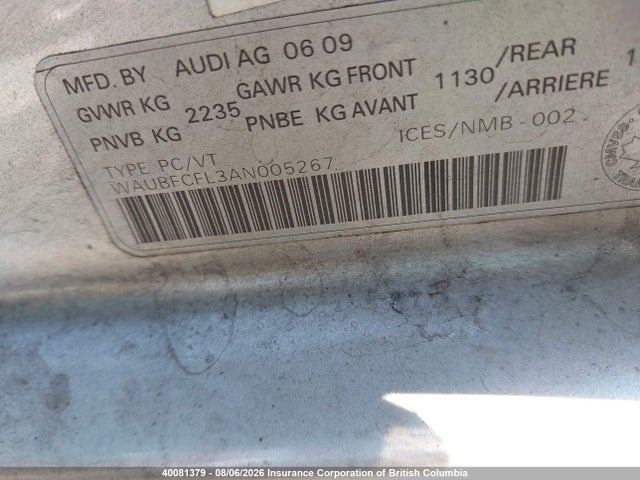 Продажа на аукционе авто 2010 Audi A4 Premium, vin: WAUBFCFL3AN005267, номер лота: 40081379