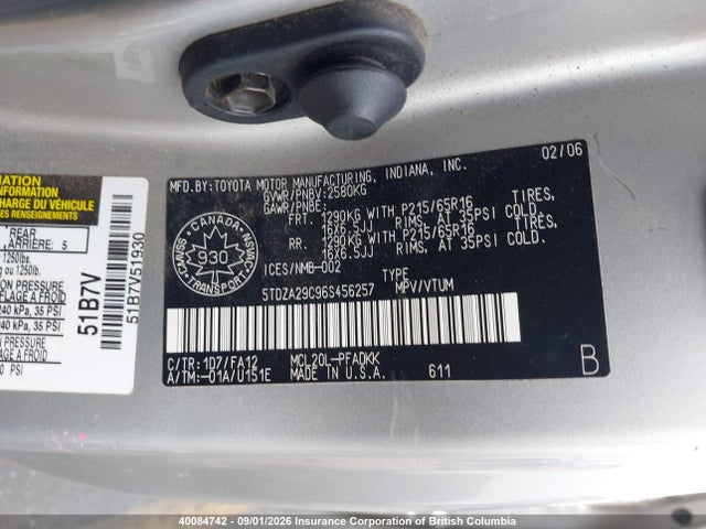Aukcja sprzedaży 2006 Toyota Sienna Ce, vin: 5TDZA29C96S456257, numer aukcji: 40084742