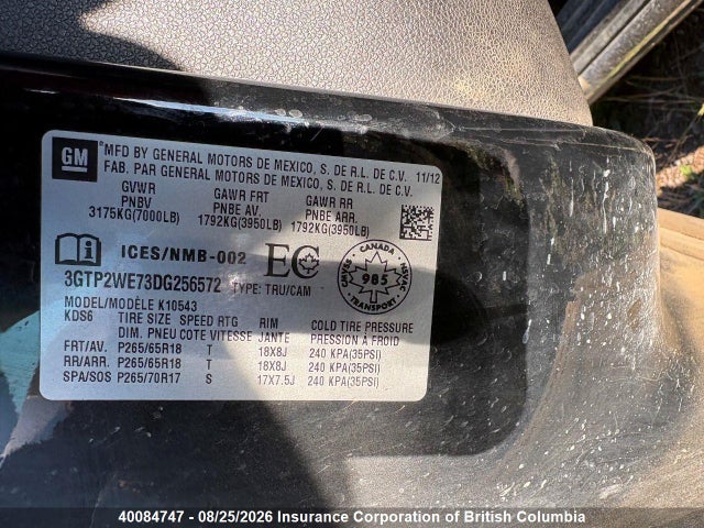 Aukcja sprzedaży 2013 Gmc Sierra K1500 Slt, vin: 3GTP2WE73DG256572, numer aukcji: 40084747