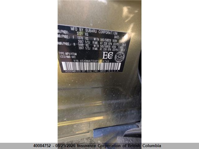 Aukcja sprzedaży 2023 Subaru Ascent Limited, vin: 4S4WMATDXP3414748, numer aukcji: 40084752