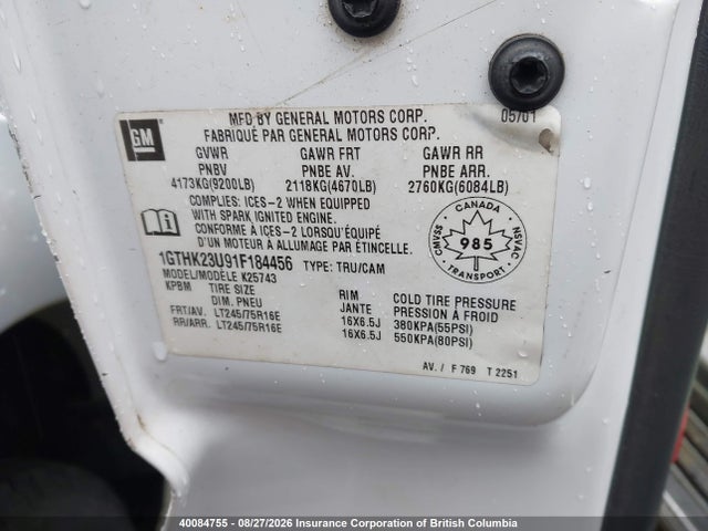 Продаж на аукціоні авто 2001 Gmc Sierra K2500 Heavy Duty, vin: 1GTHK23U91F184456, номер лоту: 40084755