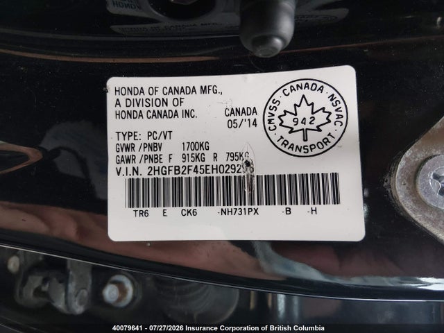 Honda Civic Lx 2014 2HGFB2F45EH029296 Image 9