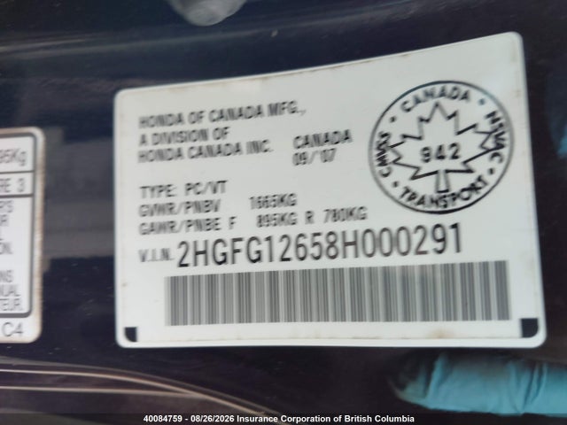 Продаж на аукціоні авто 2008 Honda Civic, vin: 2HGFG12658H000291, номер лоту: 40084759