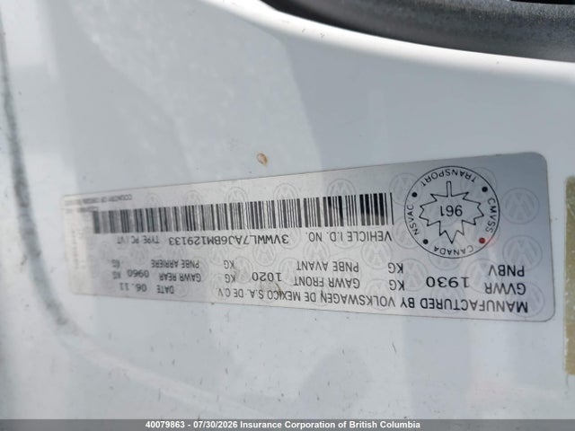 Aukcja sprzedaży 2011 Volkswagen Jetta 2.0 Tdi Comfortline, vin: 3VWWL7AJ6BM129133, numer aukcji: 40079863