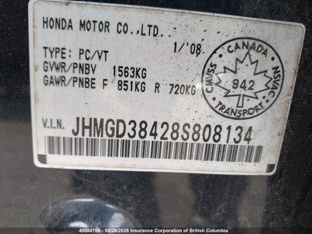Продаж на аукціоні авто 2008 Honda Fit, vin: JHMGD38428S808134, номер лоту: 40084780
