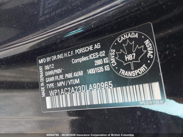 40084786 :رقم المزاد ، WP1AC2A23DLA90965 vin ، 2013 Porsche Cayenne Turbo مزاد بيع