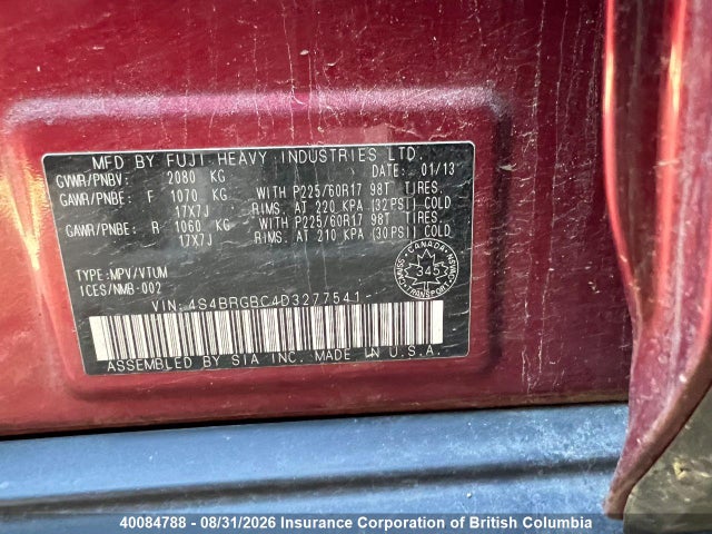 Продаж на аукціоні авто 2013 Subaru Outback 2.5i Premium, vin: 4S4BRGBC4D3277541, номер лоту: 40084788