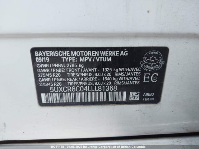 5UXCR6C04LLL81368 BMW X5 Xdrive40i