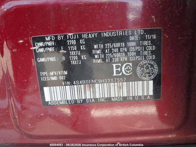 4S4BSFNC9H3297557 Subaru Outback 3.6r Limited