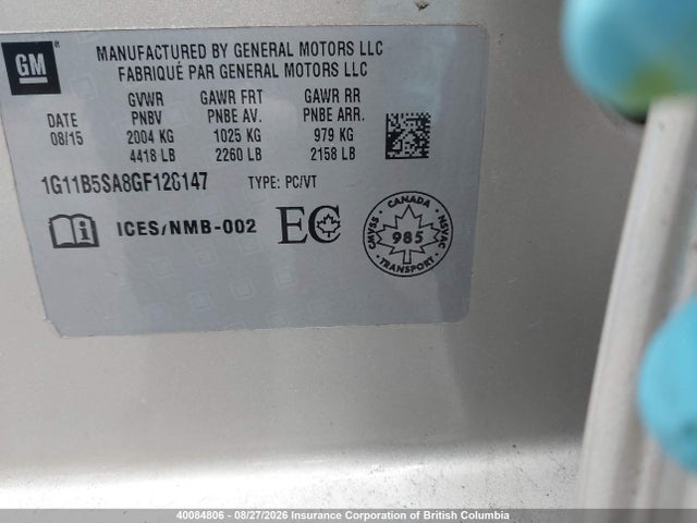 1G11B5SA8GF128147 Chevrolet Malibu Limited Ls