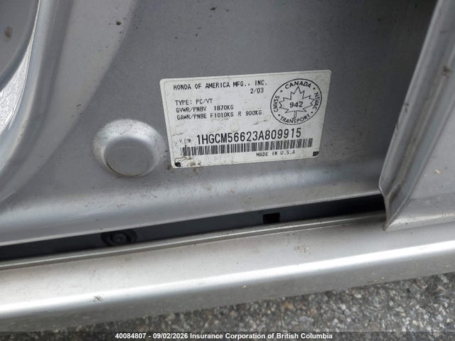 Auction sale of the 2003 Honda Accord Ex-l, vin: 1HGCM56623A809915, lot number: 40084807