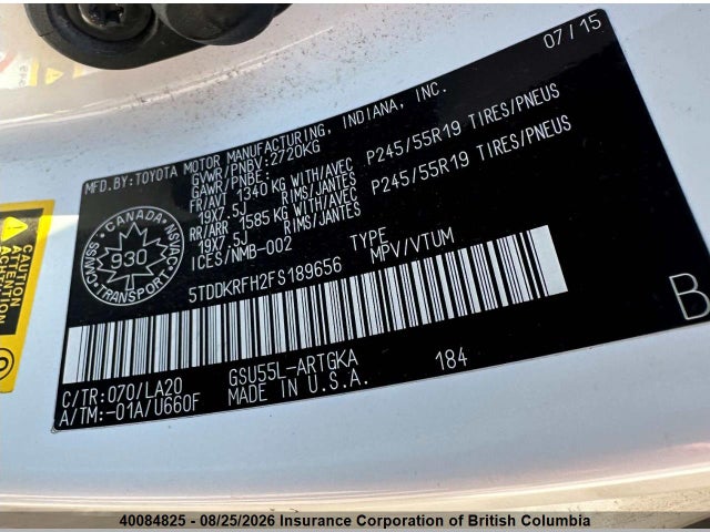 5TDDKRFH2FS189656 Toyota Highlander Limited/ltd Platinum