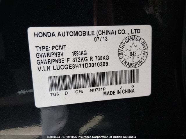 Aukcja sprzedaży 2013 Honda Fit Sport, vin: LUCGE8H71D3010309, numer aukcji: 40080424