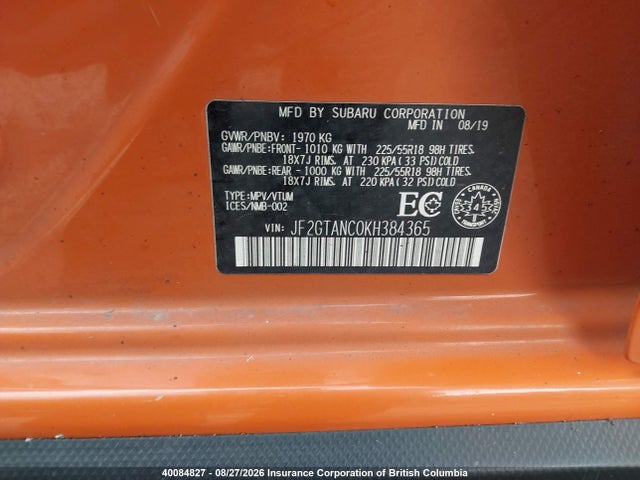 Subaru Crosstrek Limited 2019 JF2GTANC0KH384365 Image 9