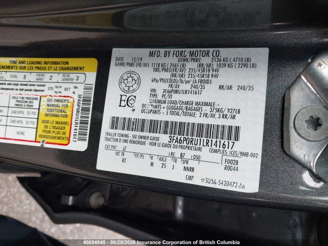 3FA6P0RU1LR141617 Ford Fusion Hybrid Titanium