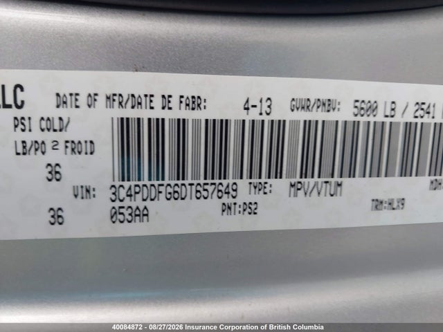 40084872 :رقم المزاد ، 3C4PDDFG6DT657649 vin ، 2013 Dodge Journey R/t مزاد بيع