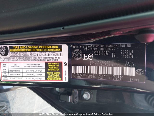 4T1B21HKXPU018762 Toyota Camry Xle/se