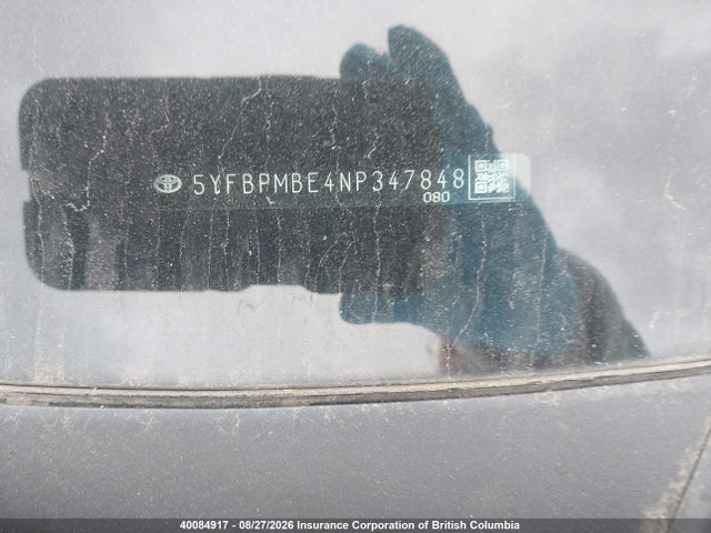 5YFBPMBE4NP347848 Toyota Corolla Le/xle