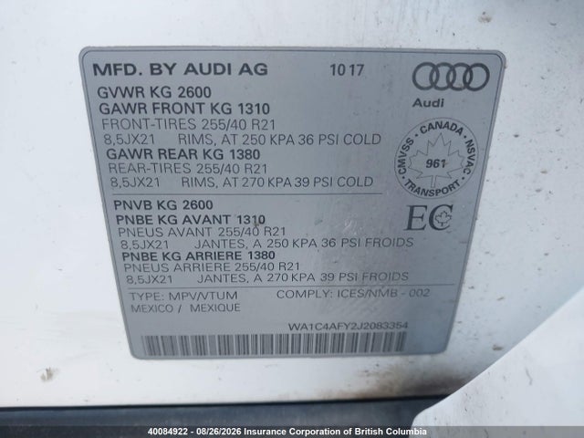 WA1C4AFY2J2083354 Audi SQ5