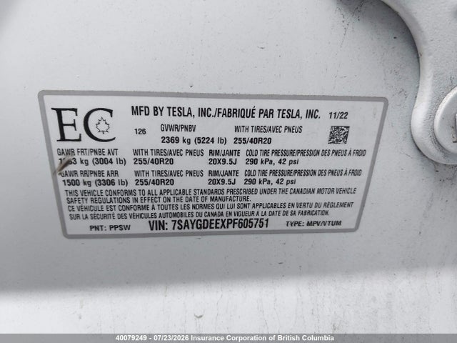 Tesla Model Y 2023 7SAYGDEEXPF605751 Image 19