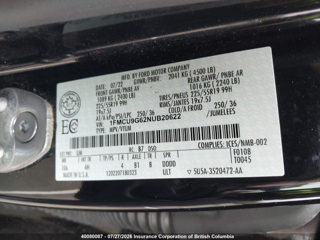 Ford ESCAPE SE 2022 1FMCU9G62NUB20622 Image 9