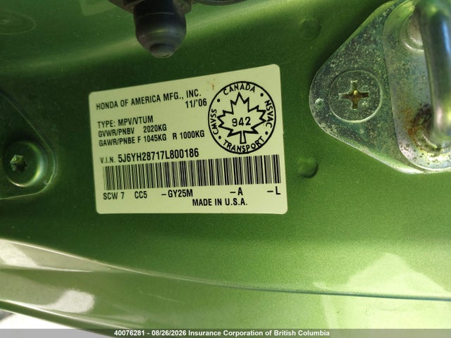 Aukcja sprzedaży 2007 Honda Element Ex, vin: 5J6YH28717L800186, numer aukcji: 40076281