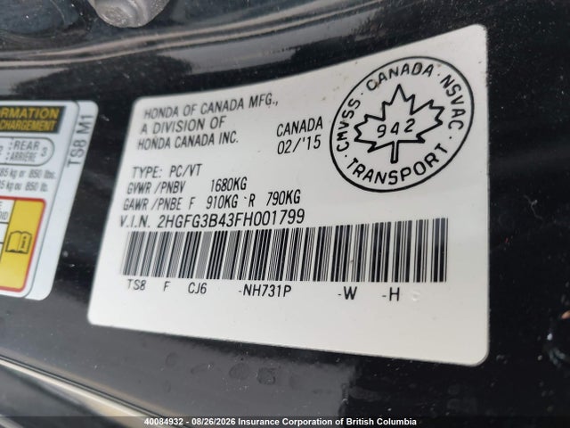 Honda Civic 2015 2HGFG3B43FH001799 Image 9