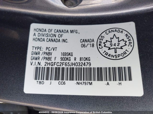 2HGFC2F65JH032479 Honda Civic