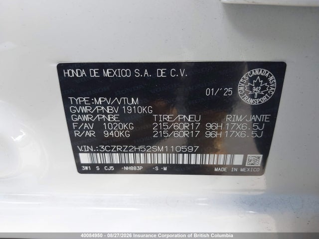 3CZRZ2H52SM110597 Honda HR-V