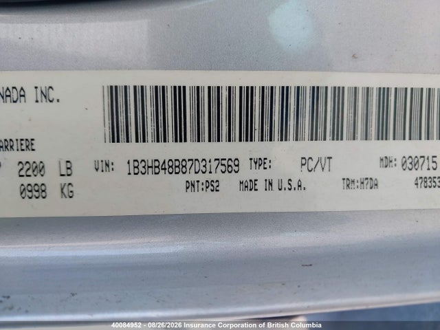 Продаж на аукціоні авто 2007 Dodge Caliber Sxt, vin: 1B3HB48B87D317569, номер лоту: 40084952